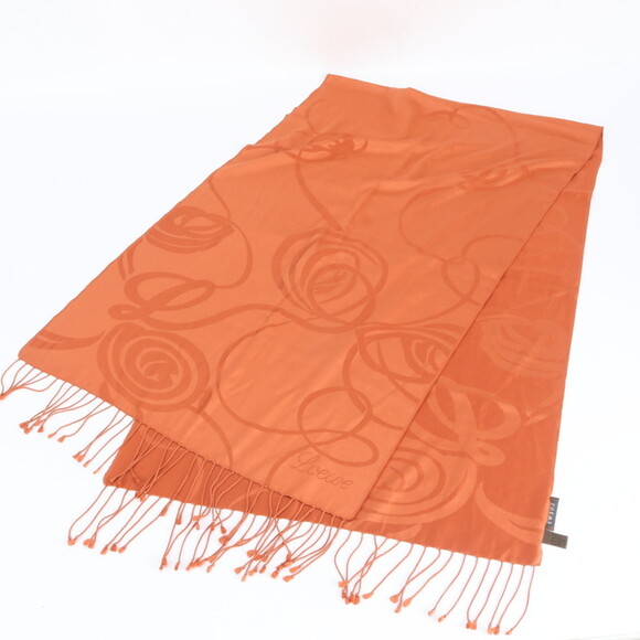 Loewe Silk Fringe Orange Stole Shawl Scarf Women's